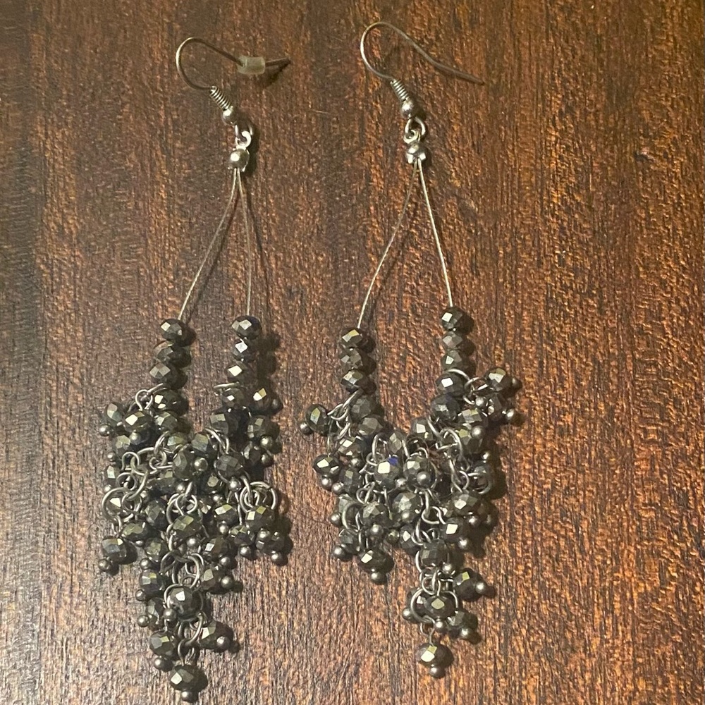 Vintage Hematite Cluster Dangle Earrings - Women Jewelry, pierced